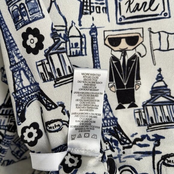 Karl Lagerfeld Love From Paris All Over Print Button Front Roll Tab Slee… - Picture 6 of 7